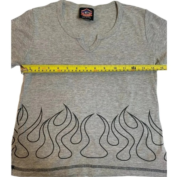 Bikers Image Tee Ride Free Women Large Gray Crop T Shirt Flames Short Sleeve - Picture 10 of 12